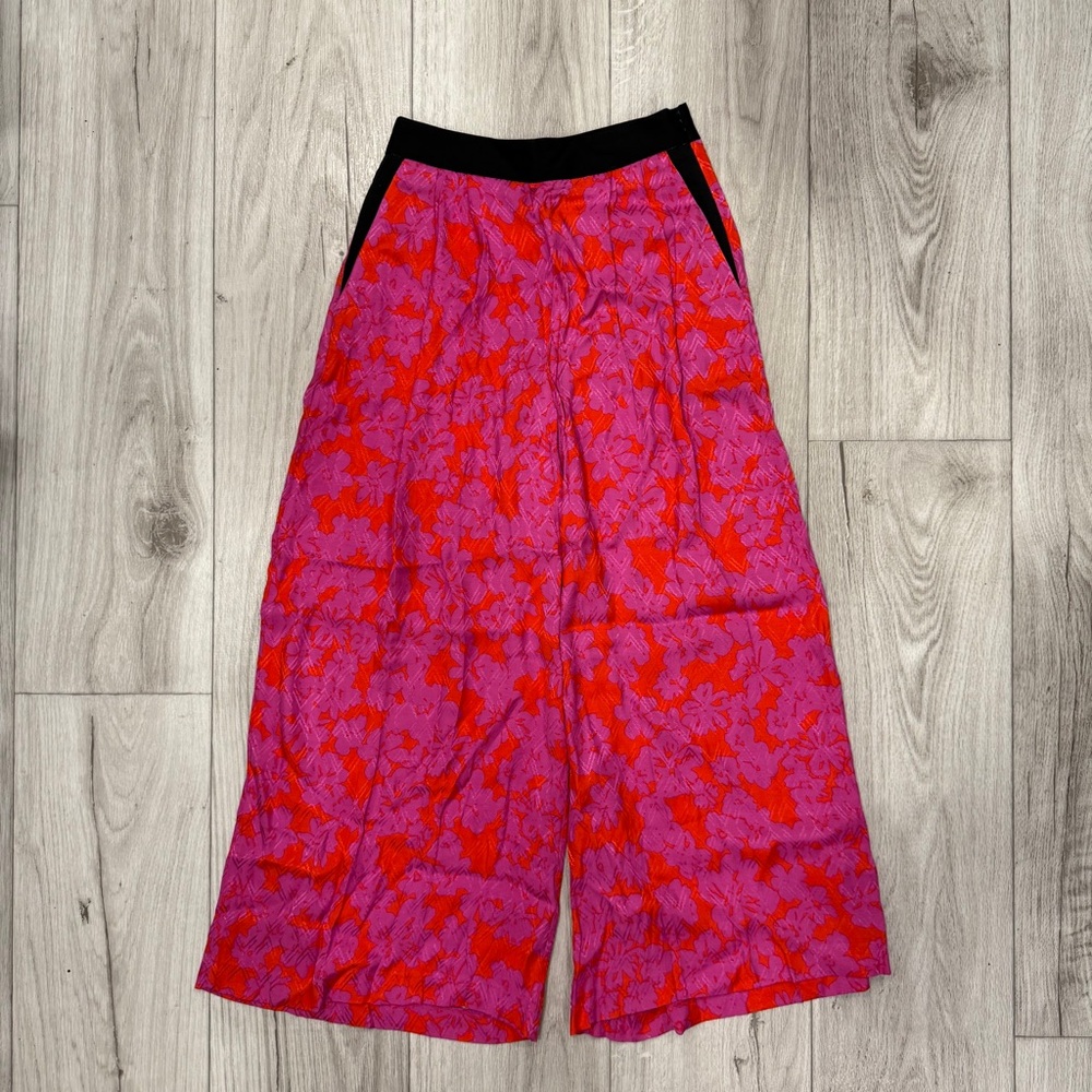 Topshop Fuchsia and Hot red/pink Wide Leg Pants, black trim, wide leg